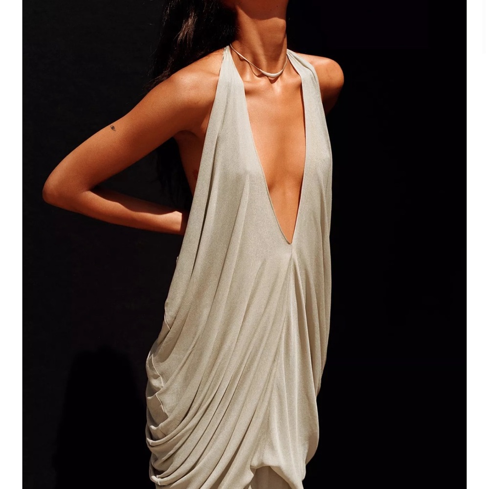 Chic Backless Beige Maxi Dress - Picture 3 of 4